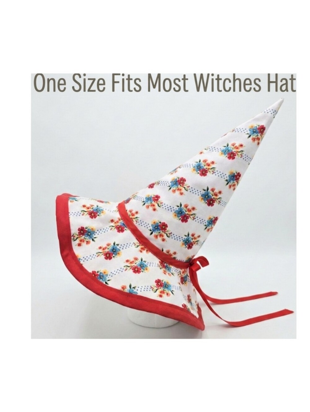 Handmade By Me- Floral Witches Hat, Red Plaid, Bow, Halloween Costume, Cosplay